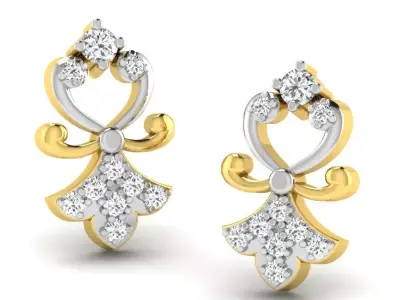 Gold Diamond Women Earring 3D print Model 3D print model 125