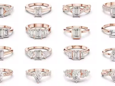 2138 All Diamond Rings 3DM STL FBX OBJ 3 Color Rendering Videos 3D Model Pack