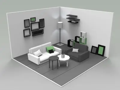 Low Poly Interiors - Living Room Low-poly 3D model