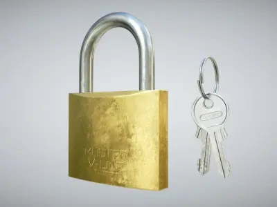 Padlock golden and key Low-poly 3D model