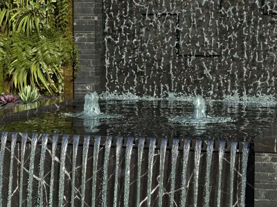 Wall with Plants and Waterfall 3D model