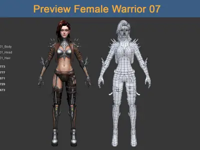 Character Female Warriors 07 - Ready for game Low-poly 3D model