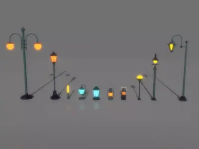 cartoon Street Light Pack Free low-poly 3D model