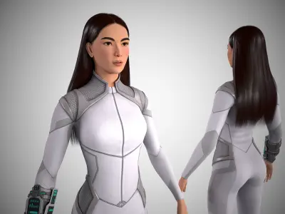 Scifi character for spaceship crew member girl Low-poly 3D model