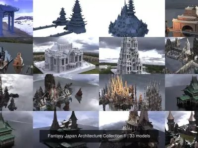 Fantasy Japan Architecture Collection 1 3D Model Pack