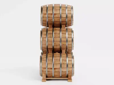 Wine Barrels Pile V1 - Oak Casks on Stands Stack 3D model