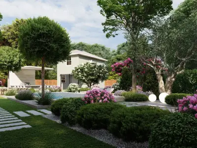 3D Exterior Scene 3D model design garden and landscape 3D 3D model