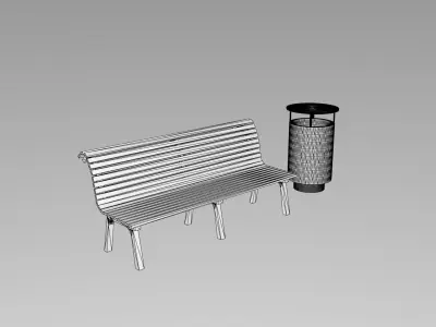 Bench and trash can 3D model