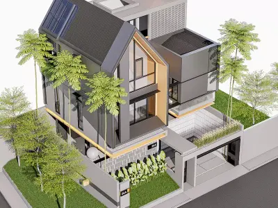 Modern Tropic House 3D Model Contemporary Design 2 Facade 3D model