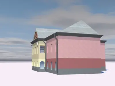 Museum building with stairs and roof Low-poly 3D model