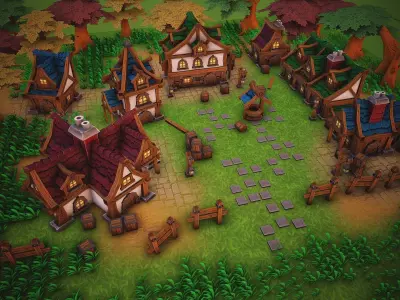 Fantasy modular house pack Low-poly 3D model