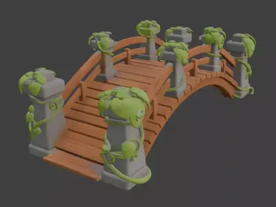 park bridge wooden bridge village bridge 3D model