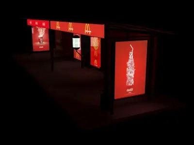 Large bus stop v1 night 3D model