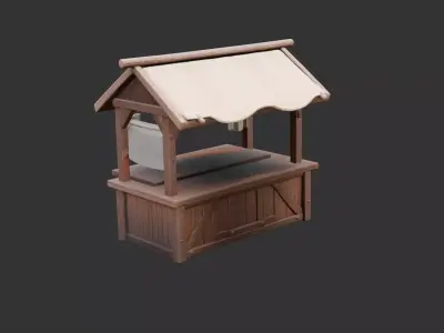 Wooden Market Stall Low-poly 3D model
