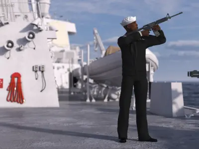  Afro American Sailor in Black Uniform with Rifle 