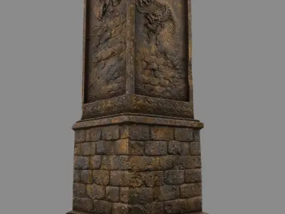 pillar 6 ornate with carvings Low-poly 3D model