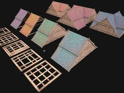 Medieval Tiled Roof for House Low-poly 3D model