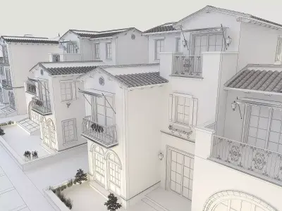 European Villa at Night 3D model