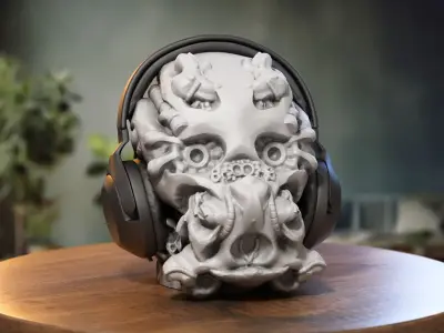 Robot Skull Headphone Stand Cyborg Headset Stand 3D print model shop