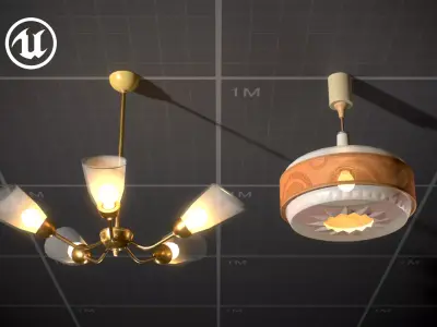 Soviet Ceiling Lamp - Chandelier Low-poly 3D model