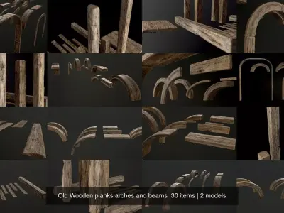 Old Wooden planks arches and beams  30 items 3D Model Pack