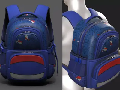 Backpack Camping color bag baggage pockets  Low-poly 3D model