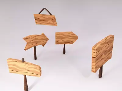 Sign boards low poly 3d model set 3 Low-poly 3D model