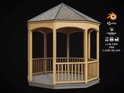 Wooden Pergola Gazebo Low-poly 3D model