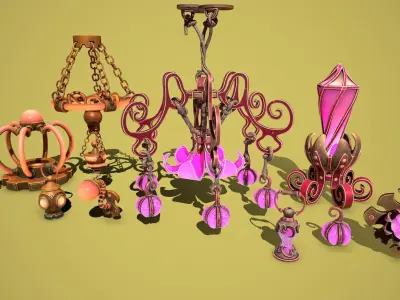 Fantasy lamps Low-poly 3D model