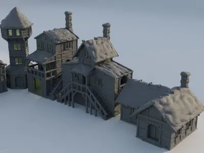 Winter Forest Village Tabletop Terrain 28 MM 3D print model