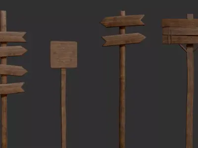 40 plus Ultimate Wooden Directional Sings Pack Game Ready Models Low-poly 3D model