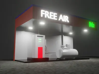 Gas Station Pack Indian  US Fuel Stations  Air Filling Unit Low-poly 3D model