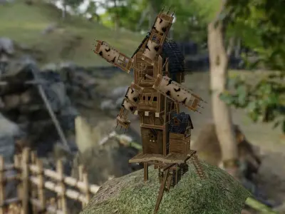  Wooden  AAA Medieval Windmill Low-poly 3D model Low-poly 3D model