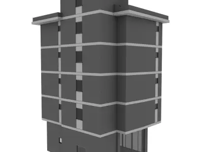 Simple Building 4-Storey Low-Poly Model with Terrace and Store Low-poly 3D model