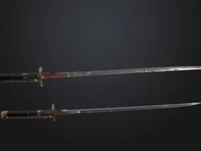 Broken Katanas  Battle Samurai Swords 3D Model Game Ready Low-poly 3D model