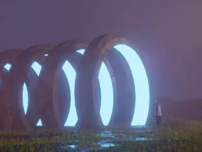 THE GATEWAY group of circular stones in middle of grassy field 3D model