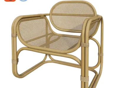 Fannie Wicker Rattan Square Arm Chair 3D model