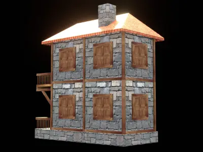 medieval house low poly village town residential house  106 Low-poly 3D model