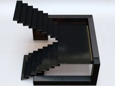 Stairs Set 05 - U Shape Stairs with 4 diferent designs Low-poly 3D model