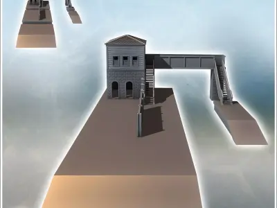 Railway station with platforms for trains and elevated walkway f 3D print model