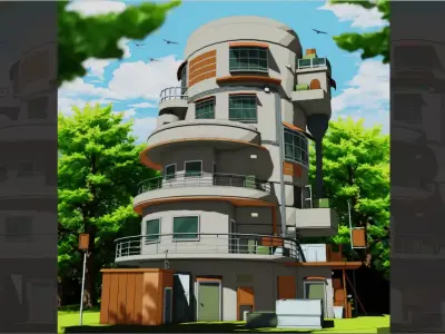 Stylized Sci-Fi Building Low-Poly Low-poly 3D model