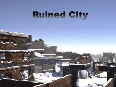 Ruined city set Low-poly 3D model