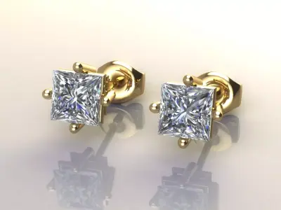 Princess Diamond Stone Earring 3D print model