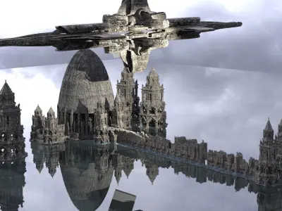 Aztec ruins With Space ship 2 3D model