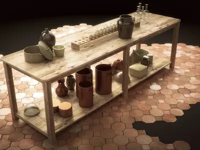 Vintage Kitchen Table and Shelf Set 3D model