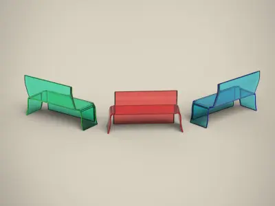 Glass Bench Low-poly 3D model