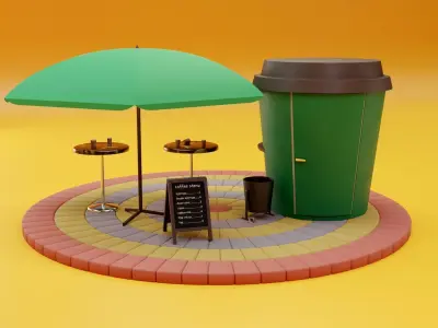 Coffee Cup Kiosk Scene  3D model