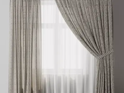 Curtain with rod 27 Linen Curtain patterned curtain HBH Low-poly 3D model