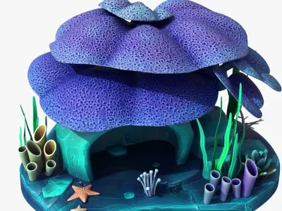 Cartoon Coral Reef v3 Low-poly 3D model