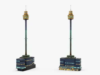  Tall City Tower with Lights Night View 